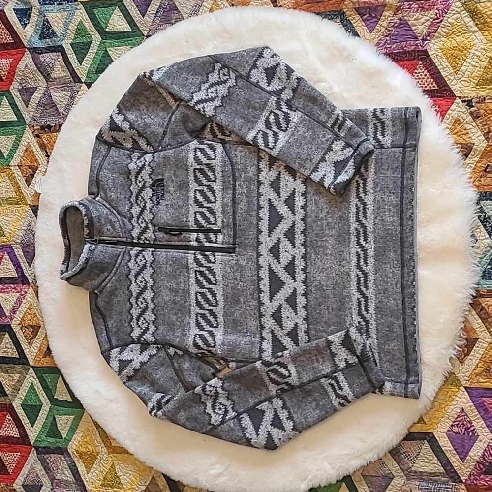 The North Face Gray Aztec Western Novelty Gordon Lyons 1/4 Zip Tech Fleece